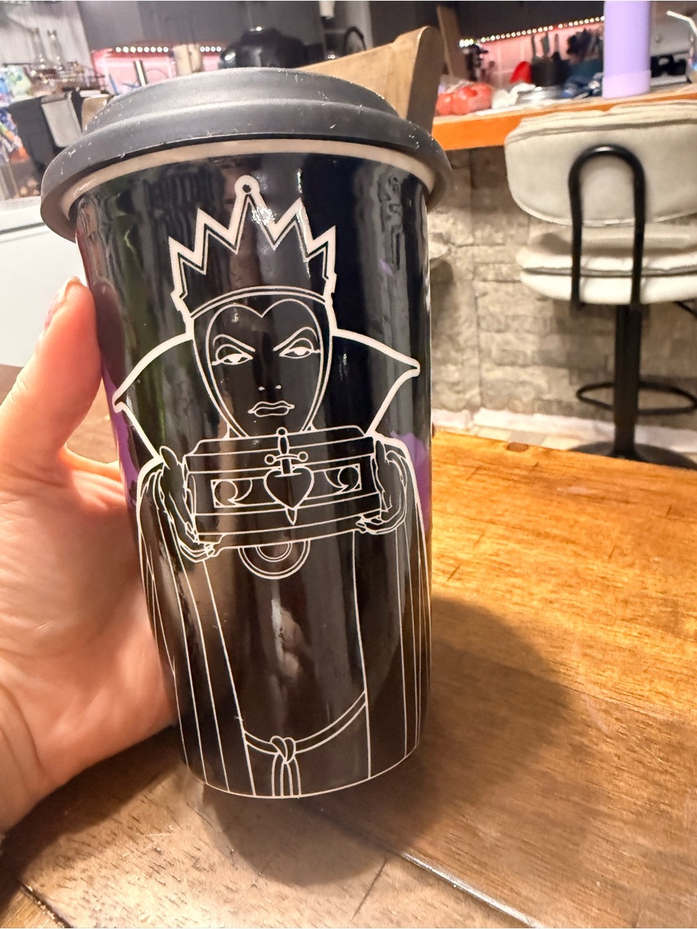 Disney Black Evil Queen Travel Tumbler with White Line Art